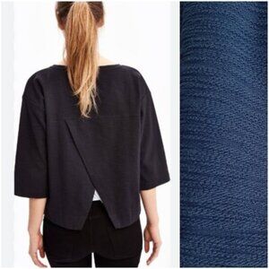 LOLE Mabley Boxy Sweatshirt Split Back Crewneck Textured Top Navy Blue Sz M